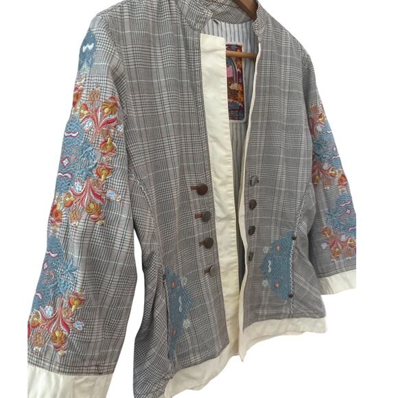 Johnny Was Biya Plaid Embroidered Lightweight Single Hook Blazer Size Large - Picture 4 of 12